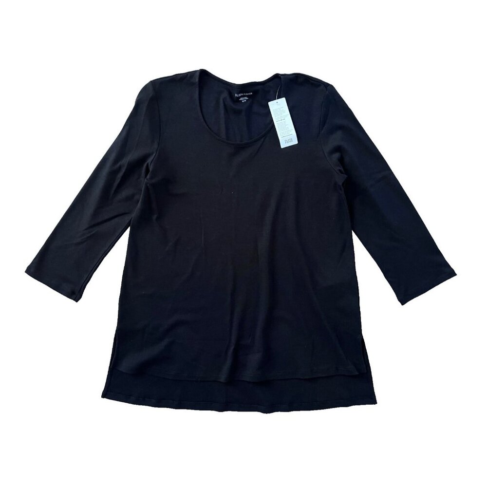 Eileen Fisher Sleepwear U-Neck Organic Cotton Shirt Black ( S )
